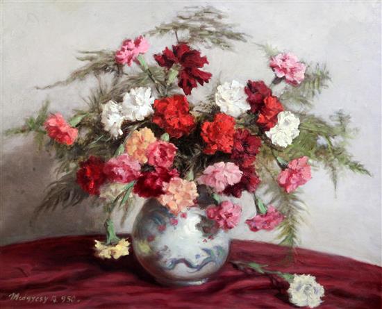 P. Medgycsy Still life of flowers in a Chinese vase 50 x 62cm
